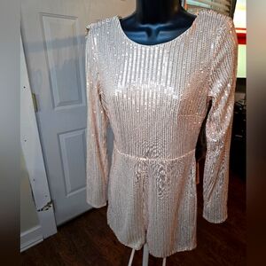 Shein golden peach sequin shorts jumpsuit